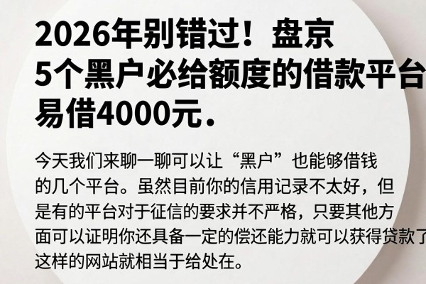 2026年别错过！盘点5个黑户必给额度的借款平台，易借4000元