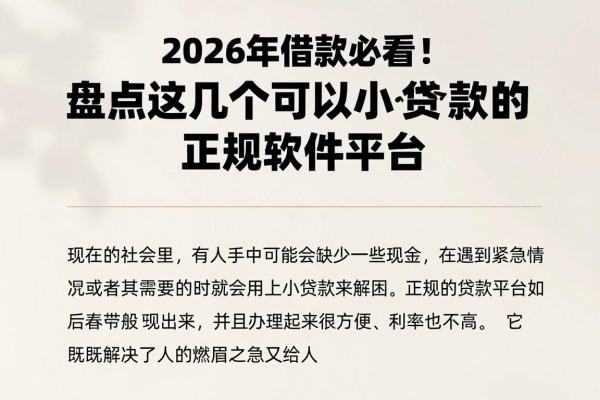 2026年借款必看！盘点这几个可以小额贷款的正规软件平台