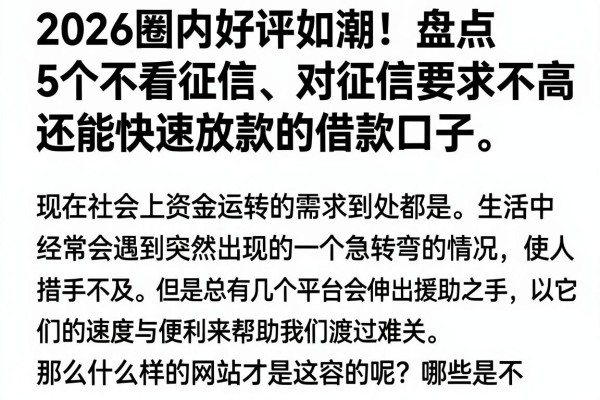 2026圈内好评如潮!盘点5个不看征信、对征信要求不高还能快速放款的借款口子