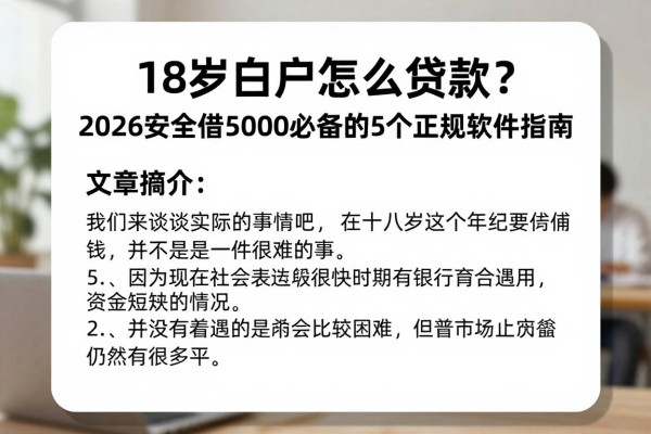 18岁白户怎么贷款？2026安全借5000必备的5个正规软件指南