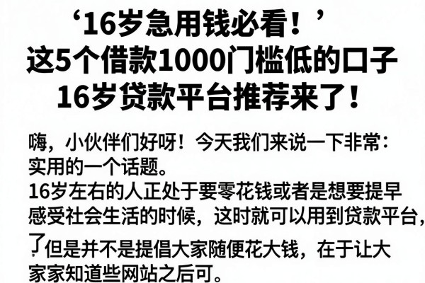 16岁急用钱必看!这5个借款1000门槛低的口子,16岁贷款平台推荐来了