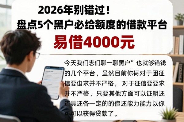 2026年别错过!盘点5个黑户必给额度的借款平台,易借4000元
