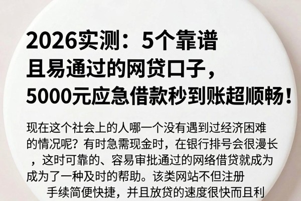 2026实测：5个靠谱且易通过的网贷口子，5000元应急借款秒到账超顺畅！