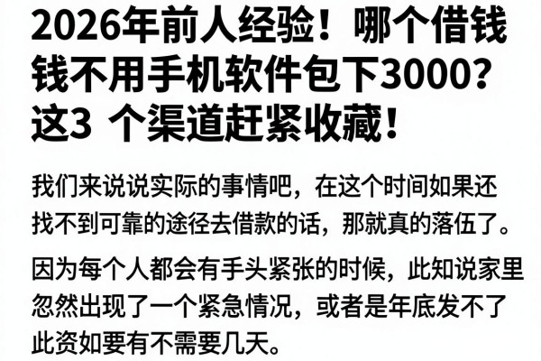 2026年前人经验!哪个借钱不用手机软件包下3000?这3个渠道赶紧收藏!