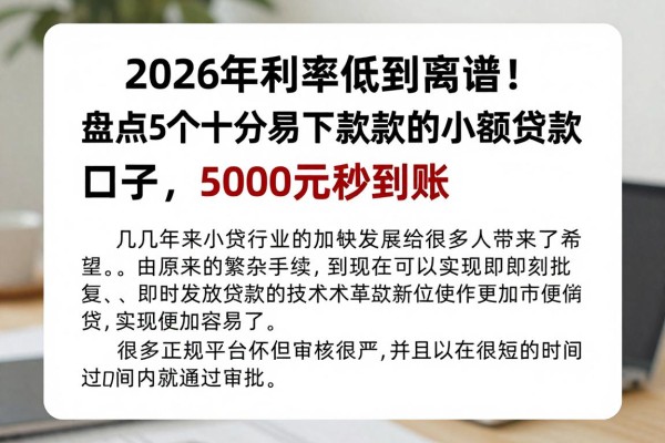 2026年利率低到离谱！盘点5个十分容易下款的小额贷款口子，5000元秒到账