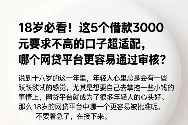 18岁必看！这5个借款3000元要求不高的口子超适配，哪个网贷平台更容易通过审核？