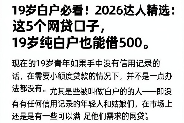 19岁白户必看!2026达人精选:这5个网贷口子,19岁纯白户也能借500