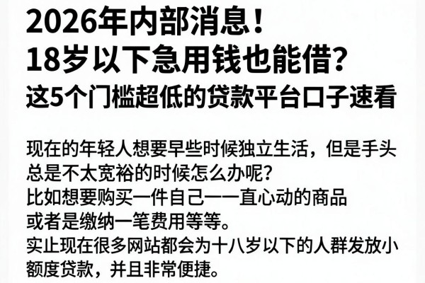2026年内部消息!18岁以下急用钱也能借?这5个门槛超低的贷款平台口子速看