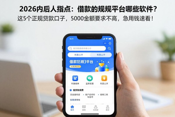 2026内行人指点：借款的正规平台有哪些软件？这5个正规贷款口子，5000金额要求不高，急用钱速看！