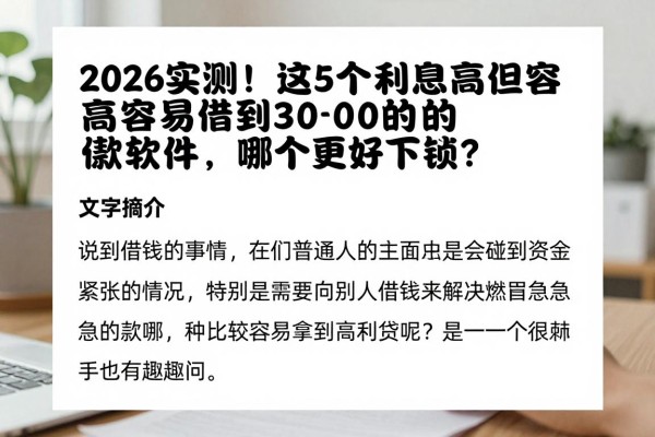 2026实测!这5个利息高但容易借到3000的借款软件,哪个更好下款?
