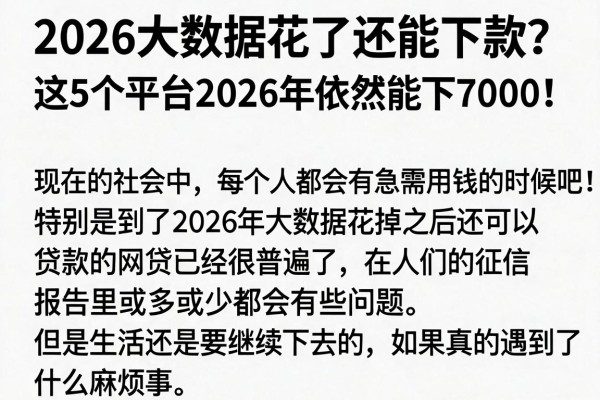 2026大数据花了还能下款？这5个平台2026年依然能下7000！