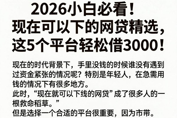 2026小白必看!现在可以下的网贷精选,这5个平台轻松借3000