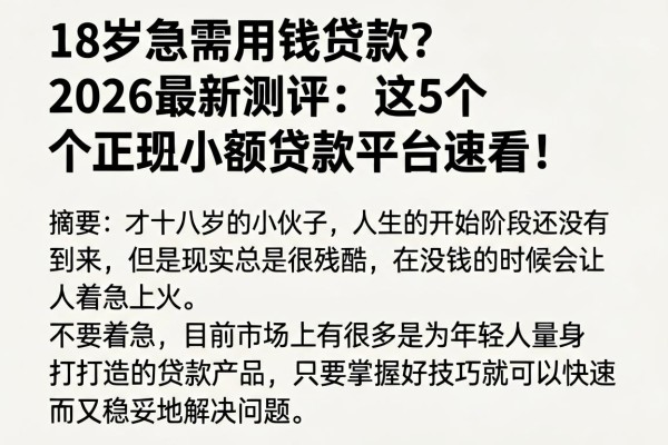 18岁急需用钱贷款？2026最新测评：这5个正规小额贷款平台速看！