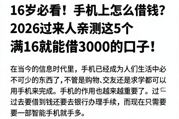 16岁必看!手机上怎么借钱?2026过来人亲测这5个满16就能借3000的口子