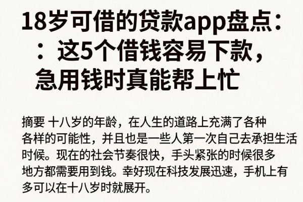 18岁可借的贷款app盘点:这5个借钱容易下款,急用钱时真能帮上忙