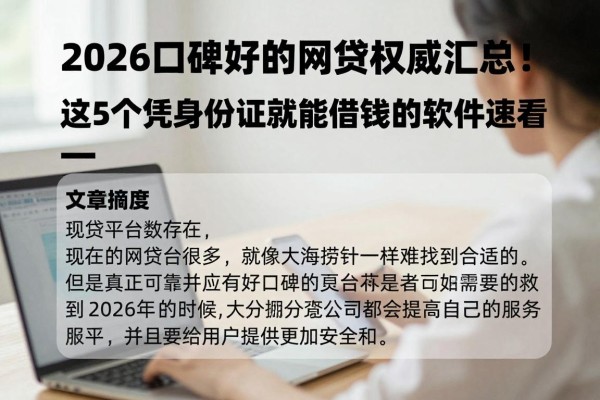 2026口碑好的网贷权威汇总！这5个凭身份证就能借钱的软件速看