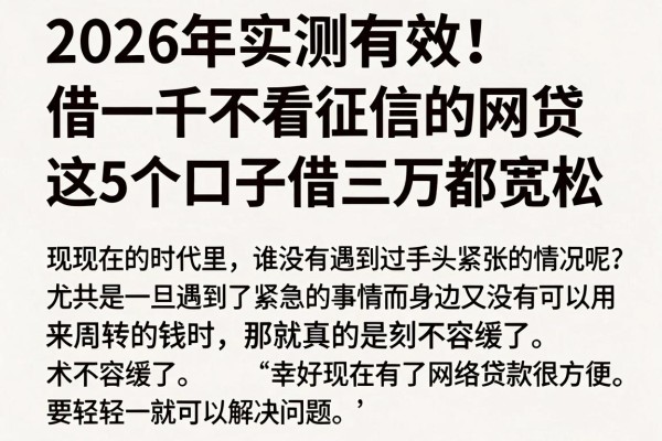 2026年实测有效!借一千不看征信的网贷,这5个口子连借三万都宽松