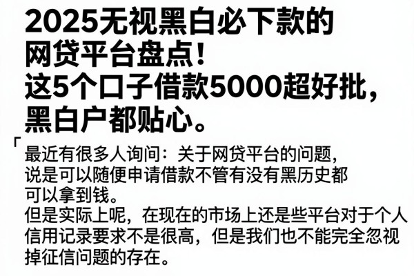 2025无视黑白必下款的网贷平台盘点!这5个口子借款5000超好批,黑白户都贴心