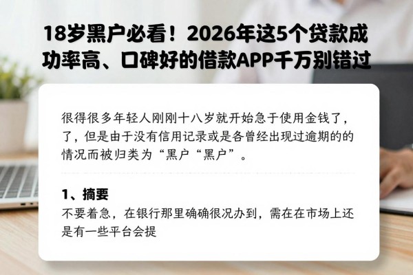 18岁黑户必看！2026年这5个贷款成功率高、口碑好的借款APP千万别错过