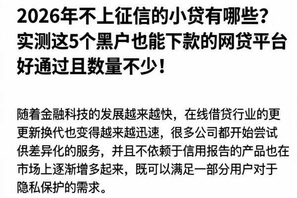 2026年不上征信的小贷有哪些?实测这5个黑户也能下款的网贷平台,好通过且数量不少!