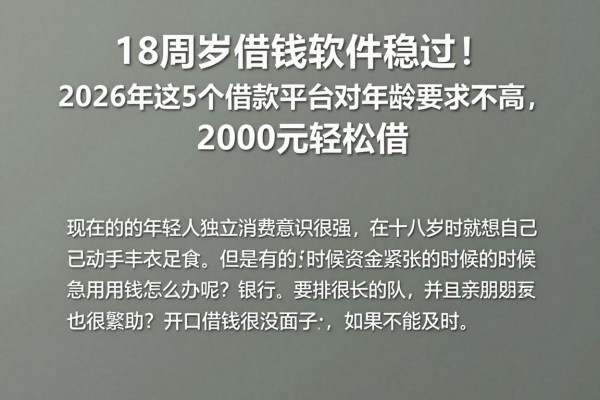 18周岁借钱软件稳过!2026年这5个借款平台对年龄要求不高,2000元轻松借
