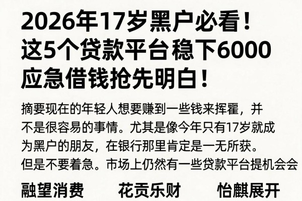 2026年17岁黑户必看!这5个贷款平台稳下6000,应急借钱抢先明白