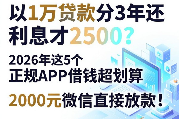 1万贷款分3年还，利息才2500？2026年这5个正规APP借钱超划算，2000元微信直接放款！
