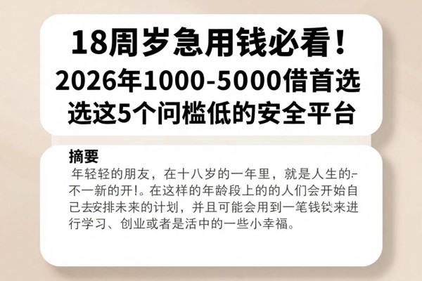 18周岁急用钱必看!2026年1000-5000借钱首选这5个门槛低的安全平台