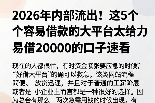2026年内部流出！这5个容易借款的大平台太给力，易借20000的口子速看