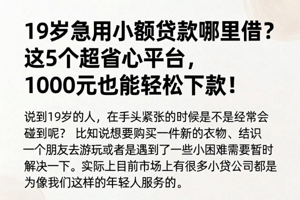 19岁急用小额贷款哪里借？这5个超省心平台，1000元也能轻松下款！