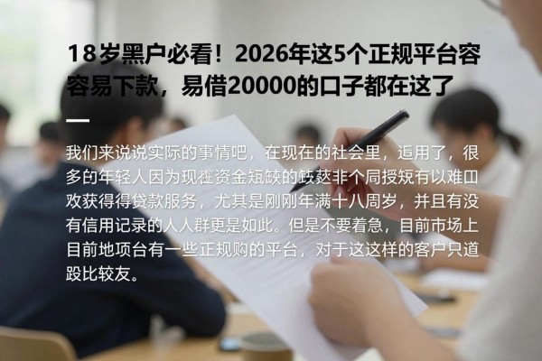 18岁黑户必看!2026年这5个正规平台容易下款,易借20000的口子都在这了