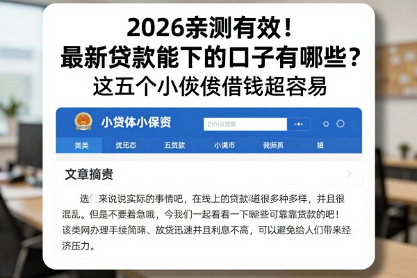 2026亲测有效!最新贷款能下的口子有哪些?这五个小额贷款借钱超容易