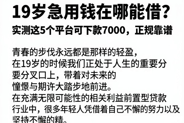 19岁急用钱在哪能借?实测这5个平台可下款7000,正规靠谱