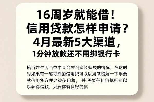 16周岁就能借!信用贷款怎样申请?4月最新5大渠道,1分钟放款还不用绑银行卡