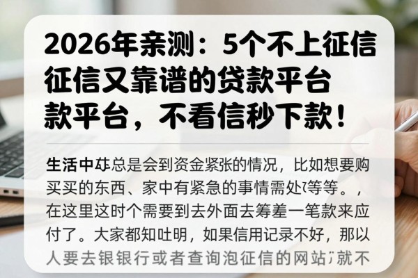 2026年亲测：5个不上征信又靠谱的贷款平台，不看征信秒下款！