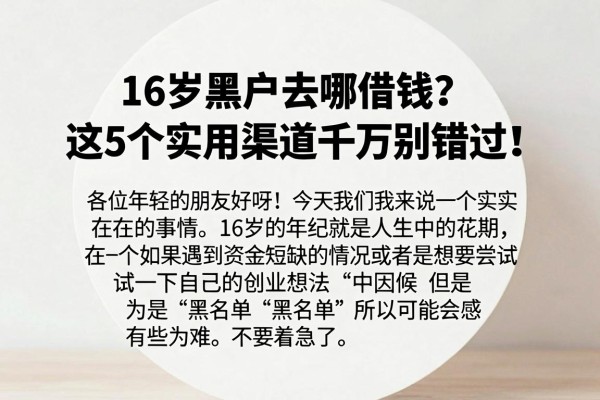 16岁黑户去哪借钱？这5个实用渠道千万别错过！