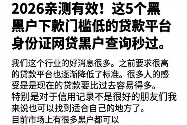 2026亲测有效!这5个黑户下款门槛低的贷款平台,身份证网贷黑户查询秒过