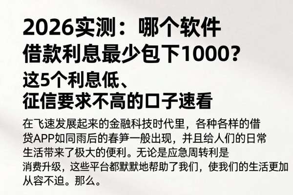 2026实测：哪个软件借款利息最少包下1000？这5个利息低、征信要求不高的口子速看