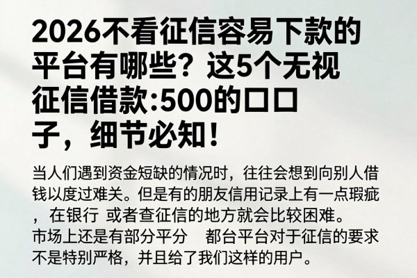 2026不看征信容易下款的平台有哪些？这5个无视征信借款500的口子，细节必知！