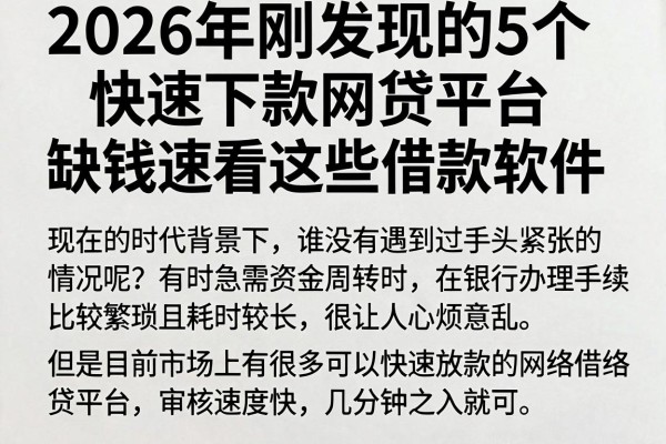 2026年刚发现的5个快速下款网贷平台，缺钱速看这些借款软件