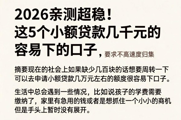 2026亲测超稳！这5个小额贷款几千元的容易下的口子，要求不高速度归集