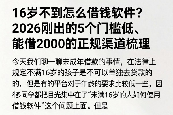 16岁不到怎么借钱软件?2026刚出的5个门槛低、能借2000的正规渠道梳理