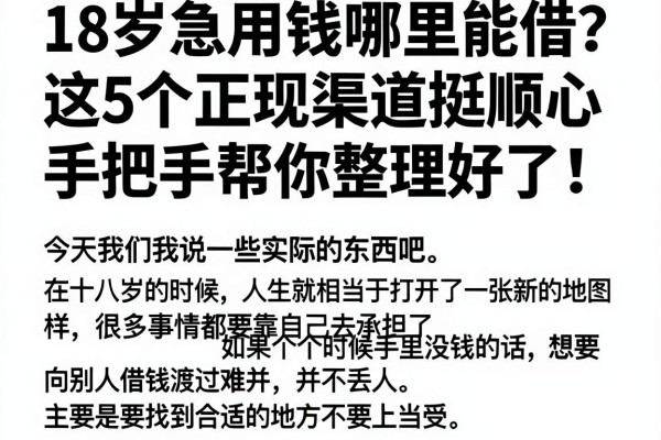 18岁急用钱哪里能借?这5个正规渠道挺顺心,手把手帮你整理好了!