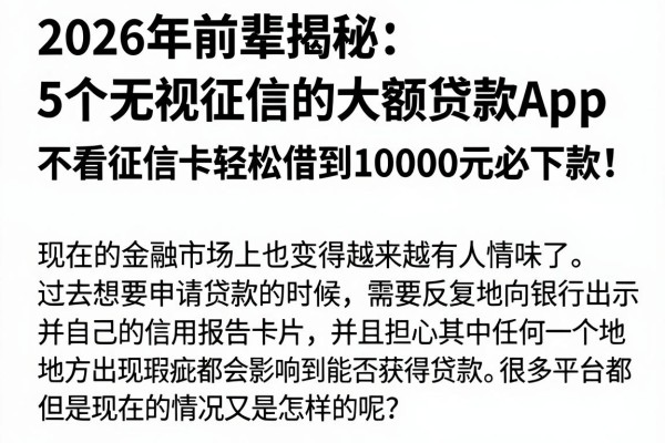 2026年前辈揭秘:5个无视征信的大额贷款APP,不看征信卡轻松借到10000元必下款!
