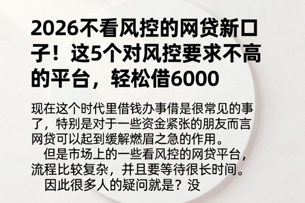 2026不看风控的网贷新口子！这5个对风控要求不高的平台，轻松借6000