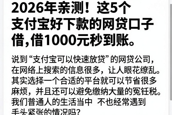 2026年亲测!这5个支付宝好下款的网贷口子,借1000元秒到账