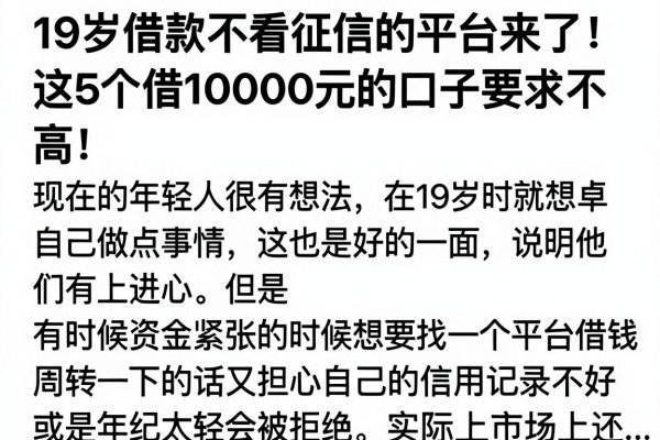19岁借款不看征信的平台来了!这5个借10000元的口子要求不高