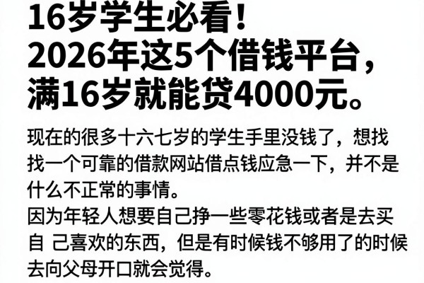 16岁学生必看!2026年这5个借钱平台,满16岁就能贷4000元