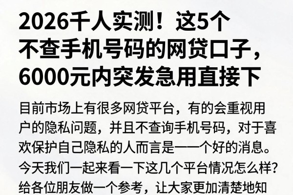 2026千人实测！这5个不查手机号码的网贷口子，6000元内突发急用直接下