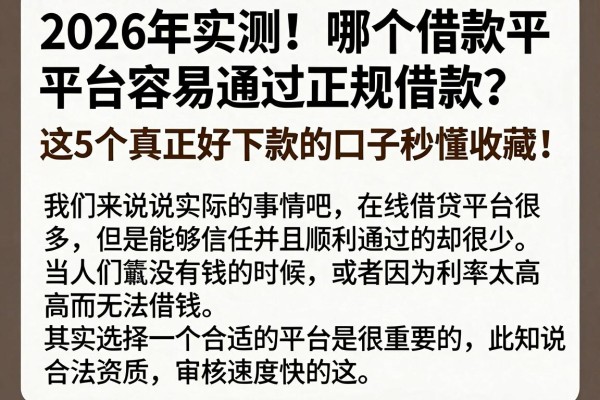2026年实测!哪个借款平台容易通过正规借款?这5个真正好下款的口子秒懂收藏